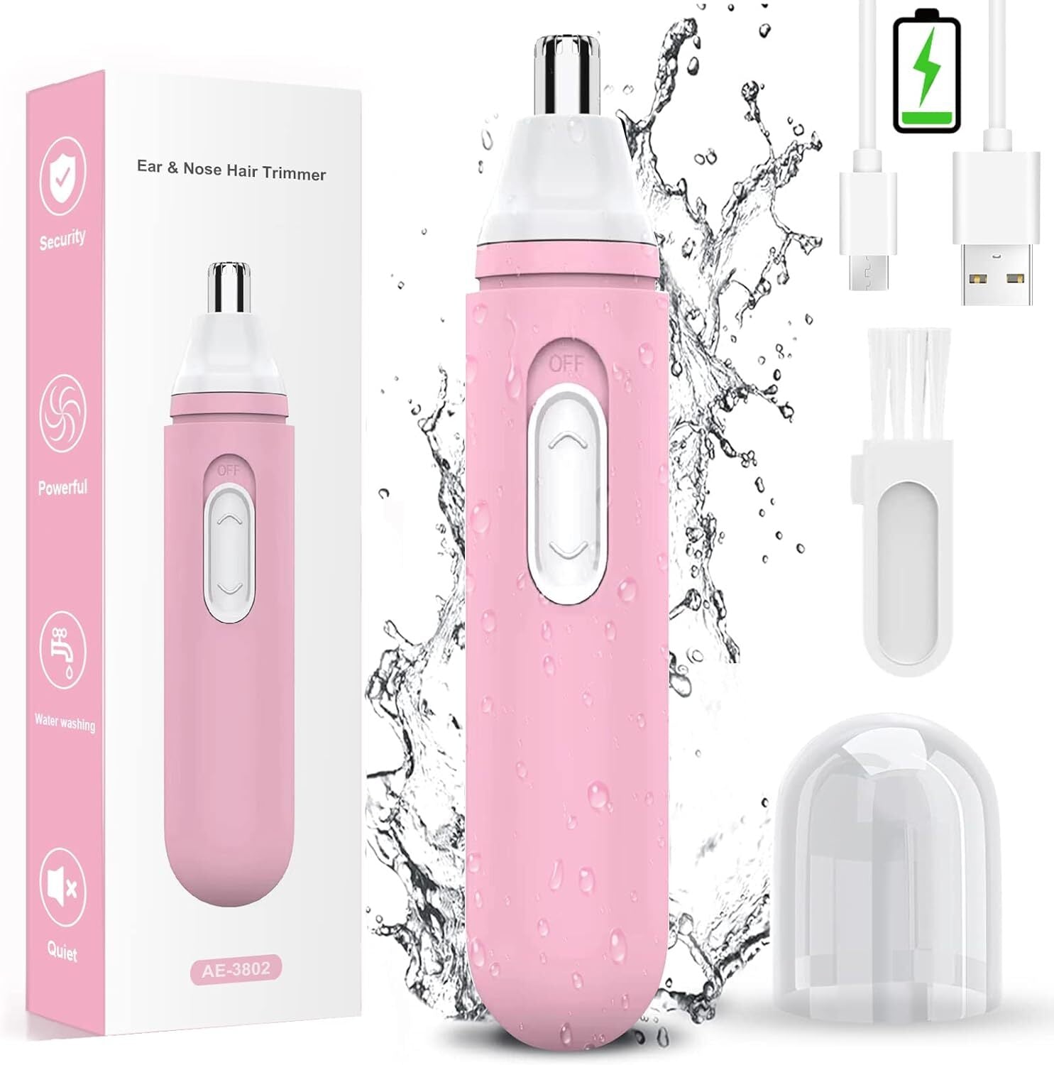 Women Nose Hair Trimmer Rechargeable Ear Nose Electric Trimmer, Pink